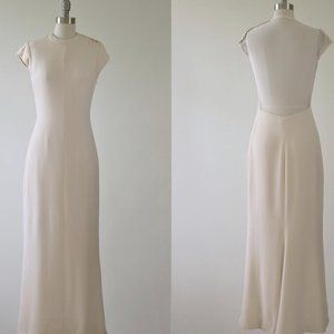 Sheer back crepe wedding dress, simple